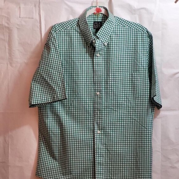 Jos A Banks, Men's green & White Checkered Short Sleeve Shirt. Size L, Not Worn - Picture 1 of 8